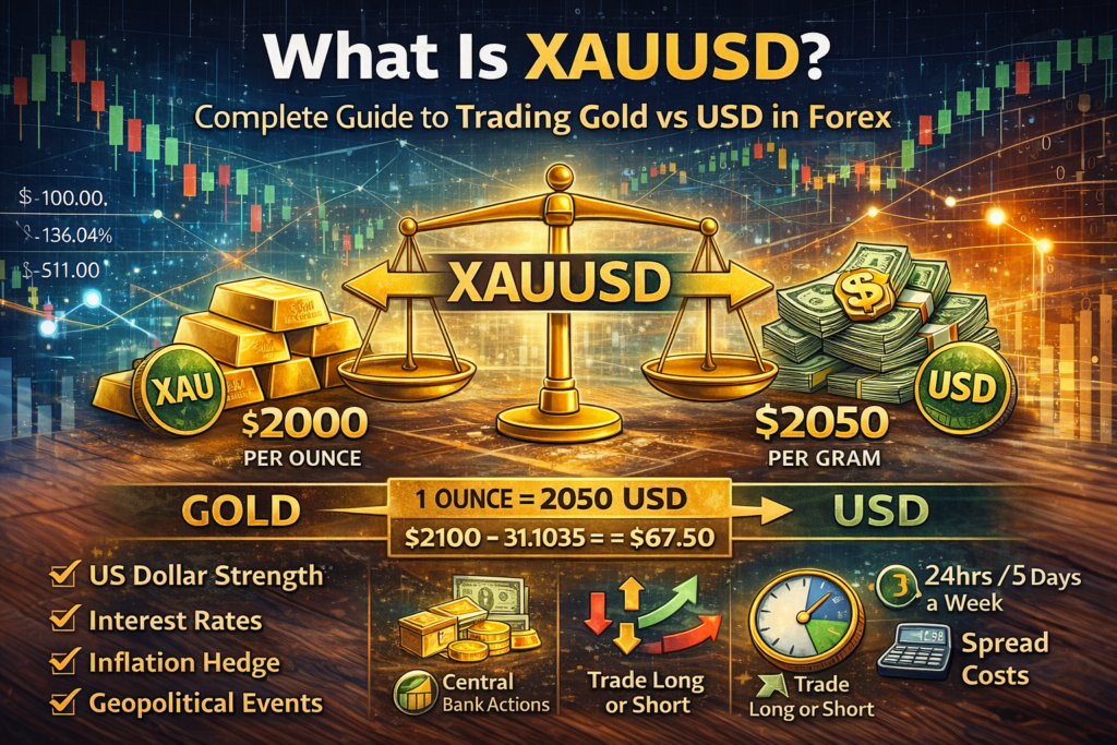 what is XAUUSD gold vs USD trading chart example