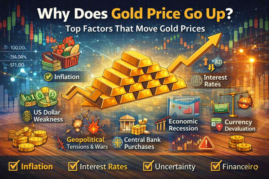 why does gold price go up factors inflation usd example chart